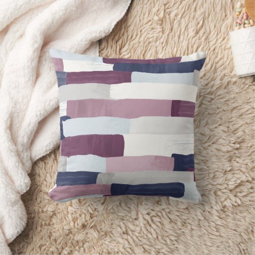 Purple Navy Blue Brushstroke Stripe Throw Pillow