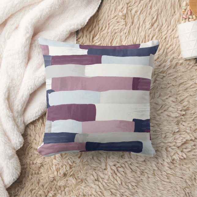 Purple Navy Blue Brushstroke Stripe Throw Pillow (Blanket)