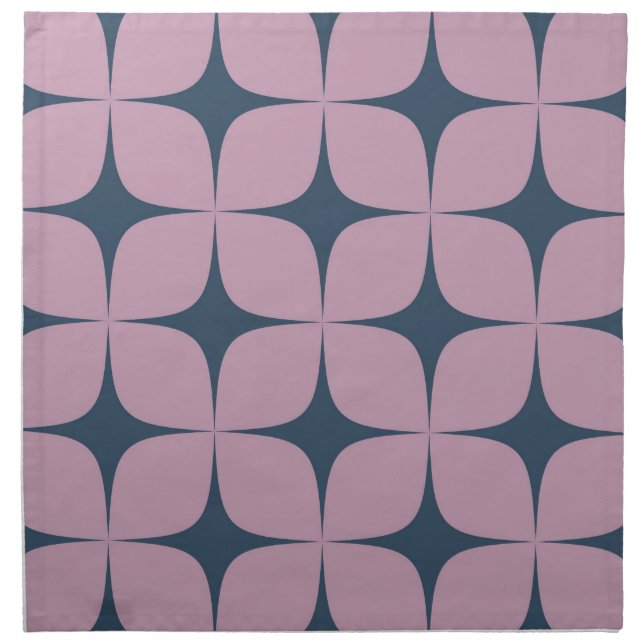 Purple Navy Blue Mid Century Modern Geometric Boho Cloth Napkin (Front)