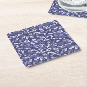 Purple Navy Camouflage  Square Paper Coaster