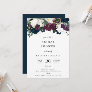 Purple Navy Floral Bridal Shower Invitation