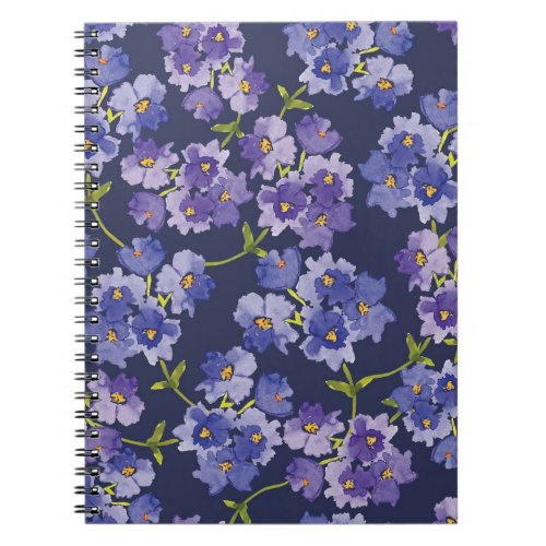 Purple  Navy Floral Watercolour Pattern Notebook