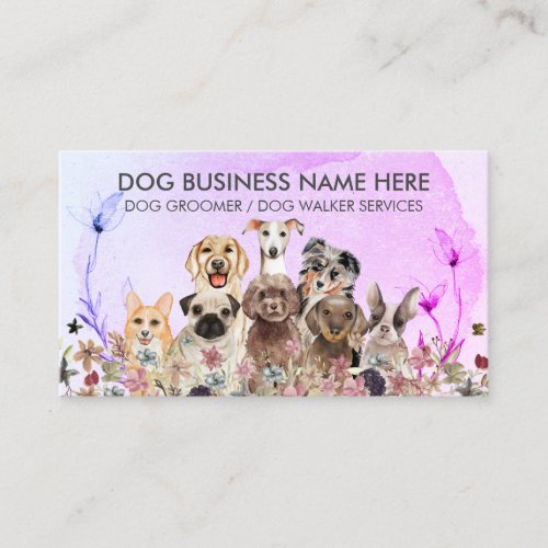 Purple Navy Pink Flowers Pet Sitter Walker dogs Business Card