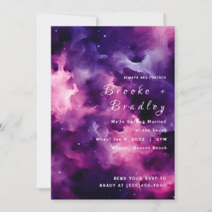 Purple Nebula Beach Wedding Invitation
