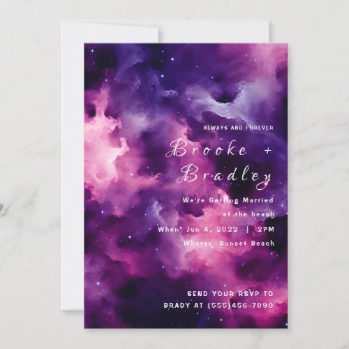 Purple Nebula Beach Wedding Invitation