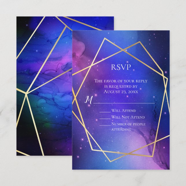 Purple Nebula Celestial Art Geometric Gold RSVP Invitation (Front/Back)
