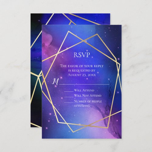 Purple Nebula Celestial Art Geometric Gold RSVP Invitation