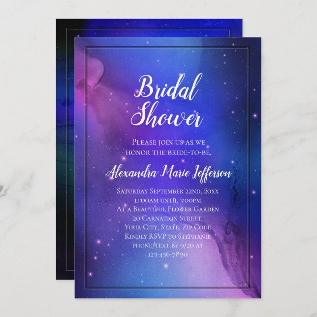 Purple Nebula Celestial Art Outer Space Wedding Invitation (Front/Back)