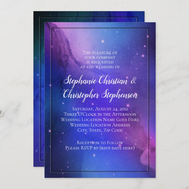 Purple Nebula Celestial Art Outer Space Wedding Invitation (Front/Back)