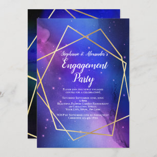Purple Nebula Celestial Geometric Gold Engagement Invitation