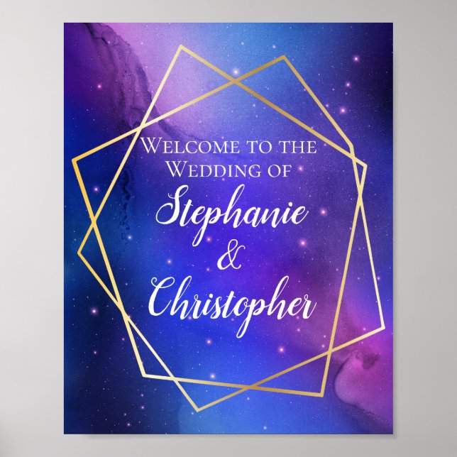 Purple Nebula Celestial Geometric Gold Welcome Poster (Front)