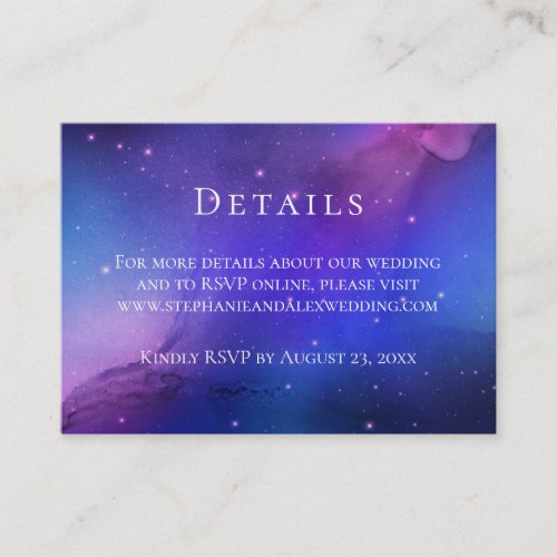 Purple Nebula Celestial Outer Space Wedding RSVP Business Card