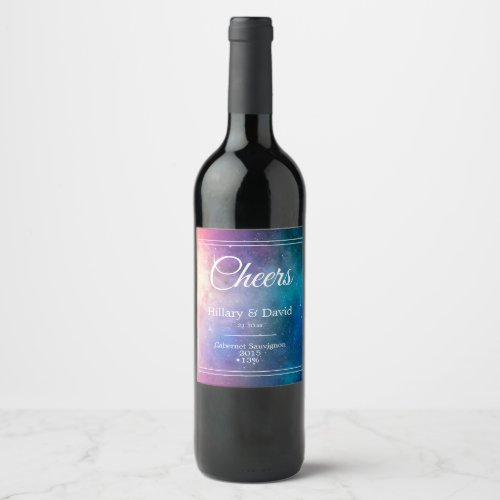 Purple Nebula Clouds Wedding Wine Label