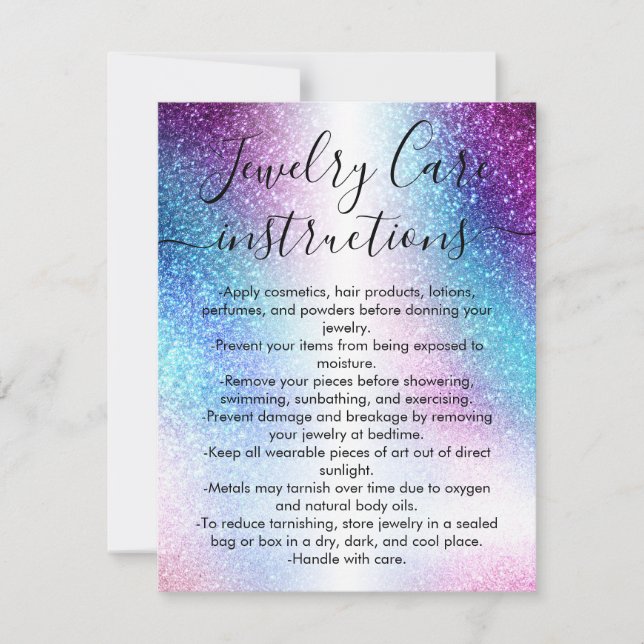 Purple Nebula Galaxy Glitter Jewelry Care Card (Front)