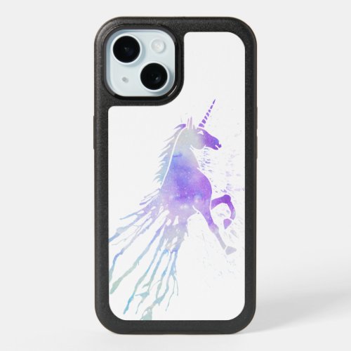 Purple nebula watercolor mythical magical unicorn iPhone 15 case