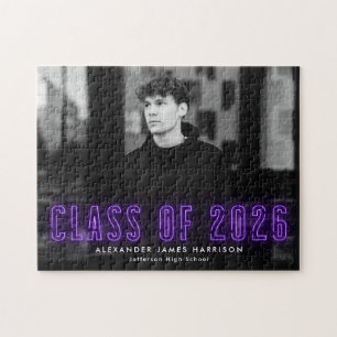 Purple Neon Class of 2026 Graduation Photo Jigsaw Puzzle