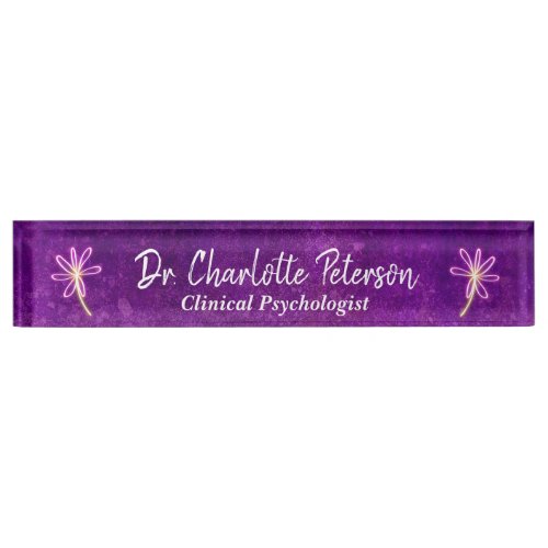Purple Neon Daisy Floral Psychologist  Desk Name Plate