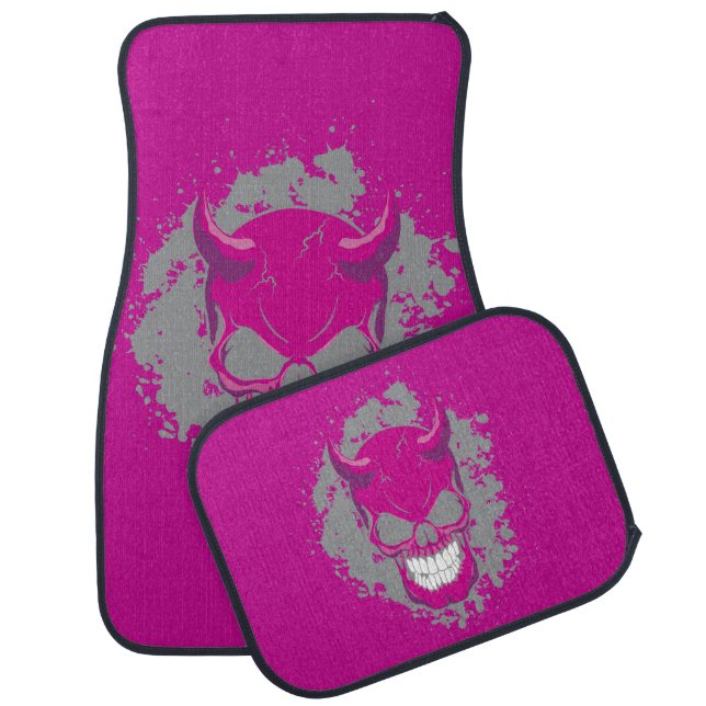 Purple Neon Demon Skull Car Floor Mat (Set)
