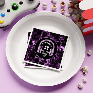 Purple Neon Gaming Boy Gamer Kids Birthday Party Napkins