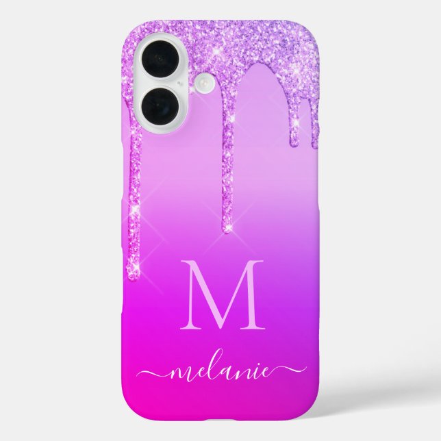 Purple Neon Glitter iPhone Case Custom Name Letter (Back)