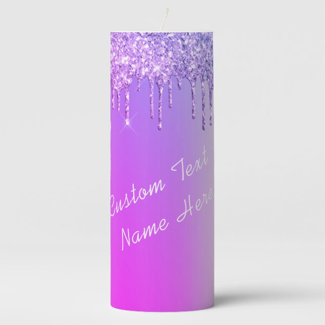 Purple Neon Glitter Sparkly Custom Text Candle (Front)