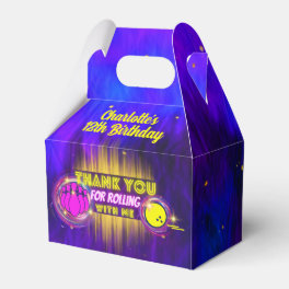 Purple Neon Glow Girl's Bowling Birthday Party Favor Boxes