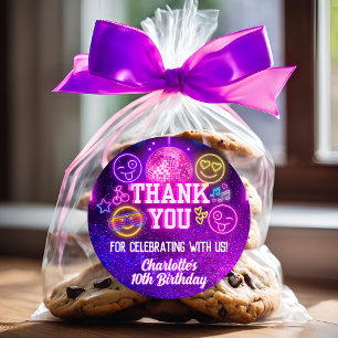 Purple Neon Glow Retro Cute Smile Faces Thank You Classic Round Sticker