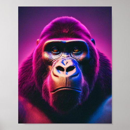 Purple Neon Gorilla Poster