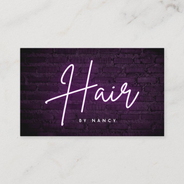 Purple Neon Hair On Brick Wall Business Card (Front)