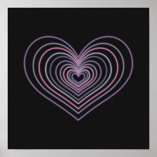 Purple Neon Heart Wall Art Poster