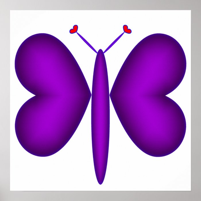 Purple Neon Hearts Butterfly Poster
