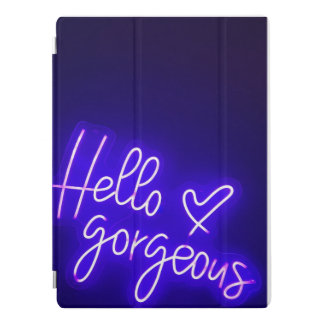 Purple Neon Hello Gorgeous Quote iPad Pro Cover
