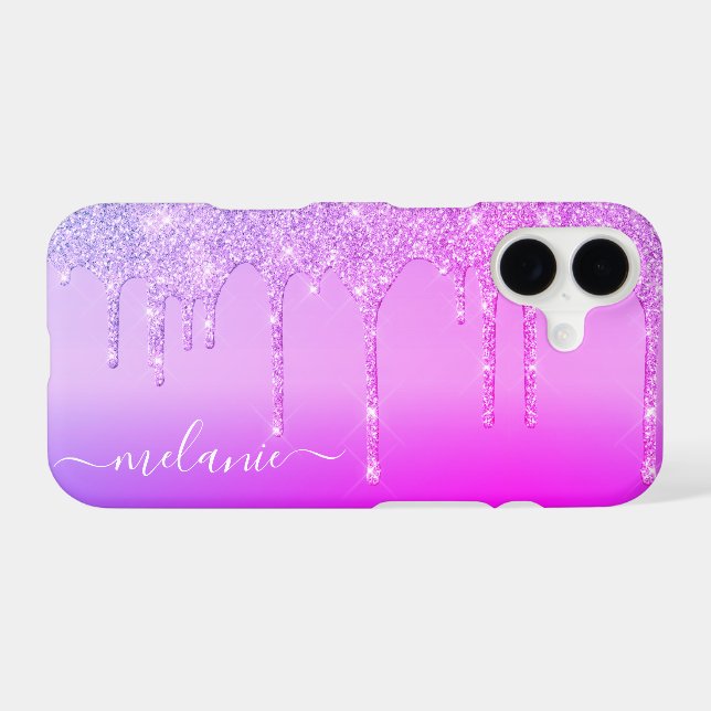 Purple Neon iPhone Case Personalized Your Name (Back Horizontal)