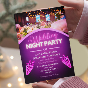 Purple Neon Lights Modern Wedding Night Party Invitation