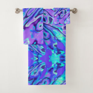 Purple Neon Marble Texture Abstract Liquid Paint Bath Towel Set