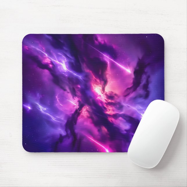 Purple Neon Nebula Gamer Space Setup Mouse Pad (With Mouse)