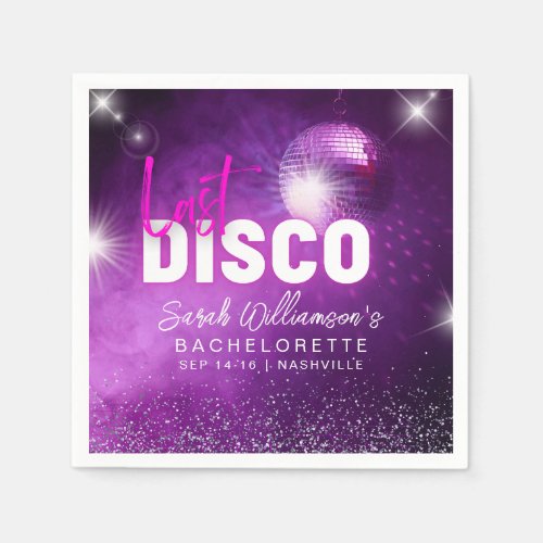 Purple Neon Pink Last Disco Bachelorette Party Napkins