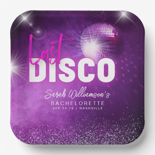 Purple Neon Pink Last Disco Bachelorette Party Paper Plates