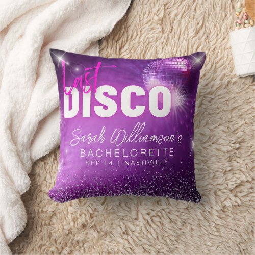 Purple Neon Pink Last Disco Bachelorette Party Throw Pillow