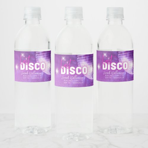 Purple Neon Pink Last Disco Bachelorette Party  Water Bottle Label