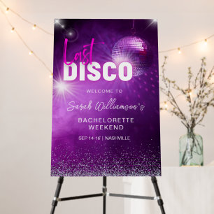 Purple Neon Pink Last Disco Bachelorette Welcome Foam Board