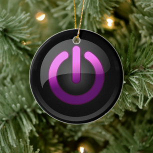 Purple Neon Power Button Ceramic Ornament