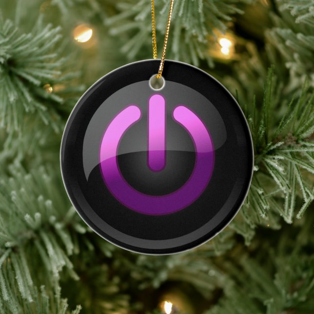 Purple Neon Power Button Ceramic Ornament (Tree)