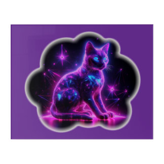 Purple Neon Siamese Cat With Blue Eyes & Starburst Acrylic Print