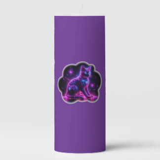 Purple Neon Siamese Cat With Blue Eyes & Starburst Pillar Candle