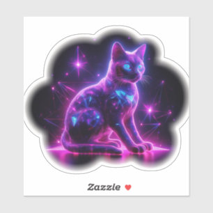 Purple Neon Siamese Cat With Blue Eyes & Starburst Sticker