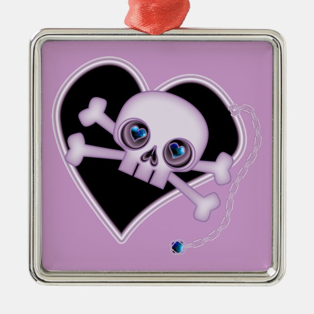 Purple Neon Skull Metal Ornament (Front)