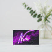 Purple Neon & Smoke Nail Salon/Technician Business Card (Standing Front)