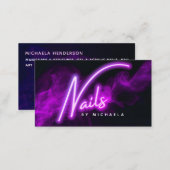 Purple Neon & Smoke Nail Salon/Technician Business Card (Front/Back)