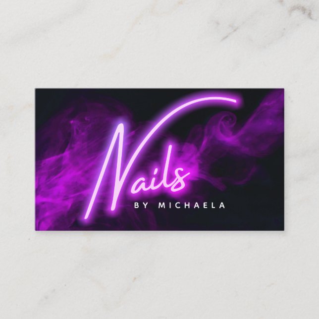 Purple Neon & Smoke Nail Salon/Technician Business Card (Front)